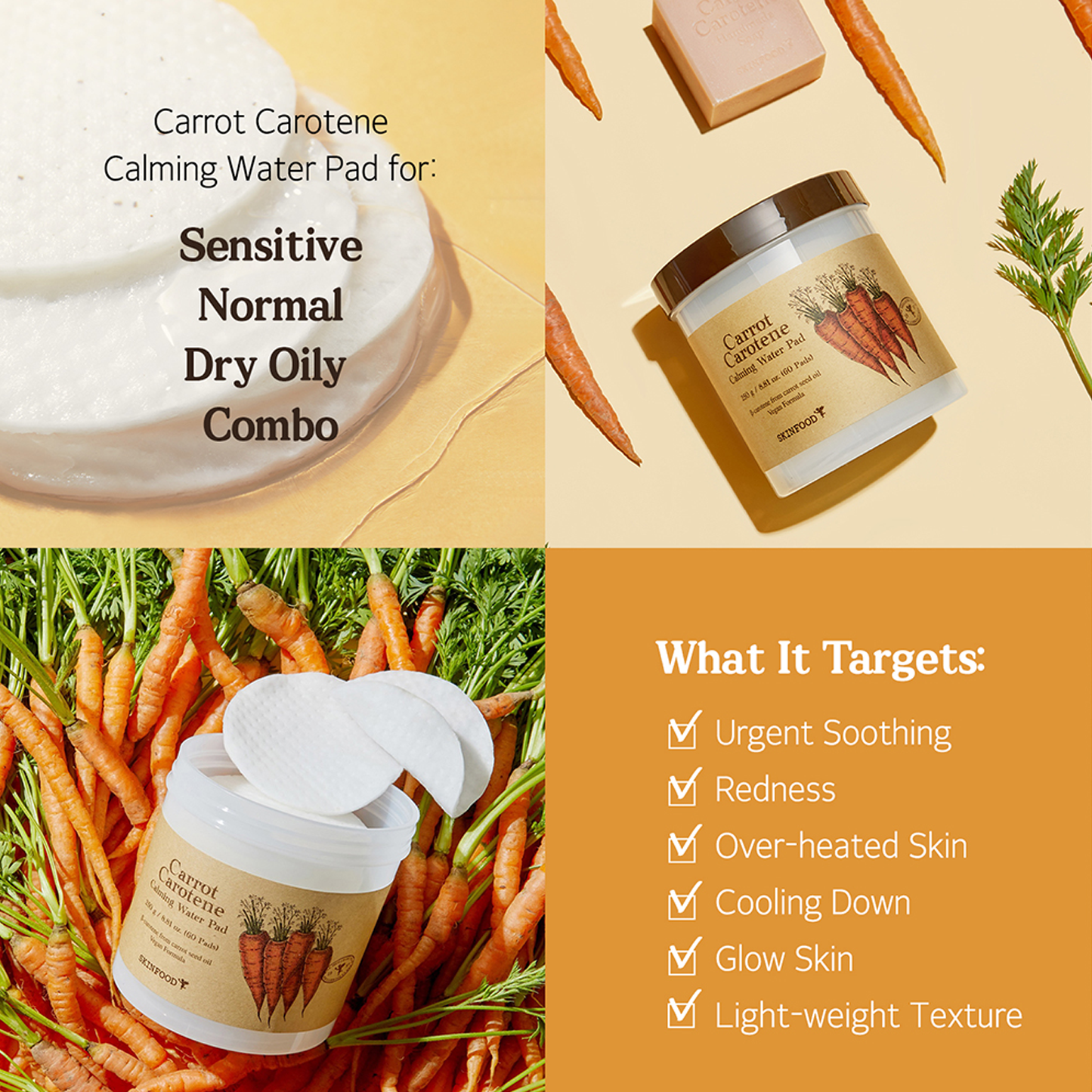 SKINFOOD Carrot Carotene Calming Water Pad, 60buc - detaliu textură K-Beauty | SkinCare Korea