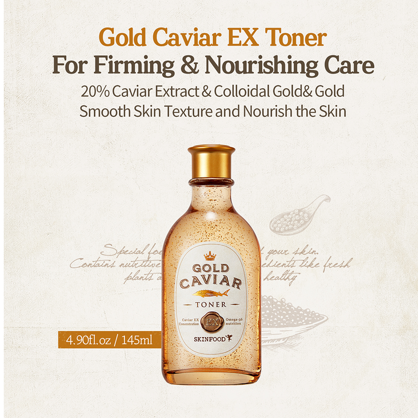 SKINFOOD Gold Caviar EX Toner, 145ml - detaliu textură K-Beauty | SkinCare Korea